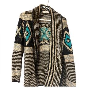 Pink Republic Black and Cream Cardigan with Teal Accents